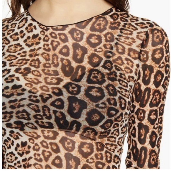 Tiger Mist Aarya Sheer Leopard Print Long Sleeve Body-Con Dress Size small - Picture 3 of 11